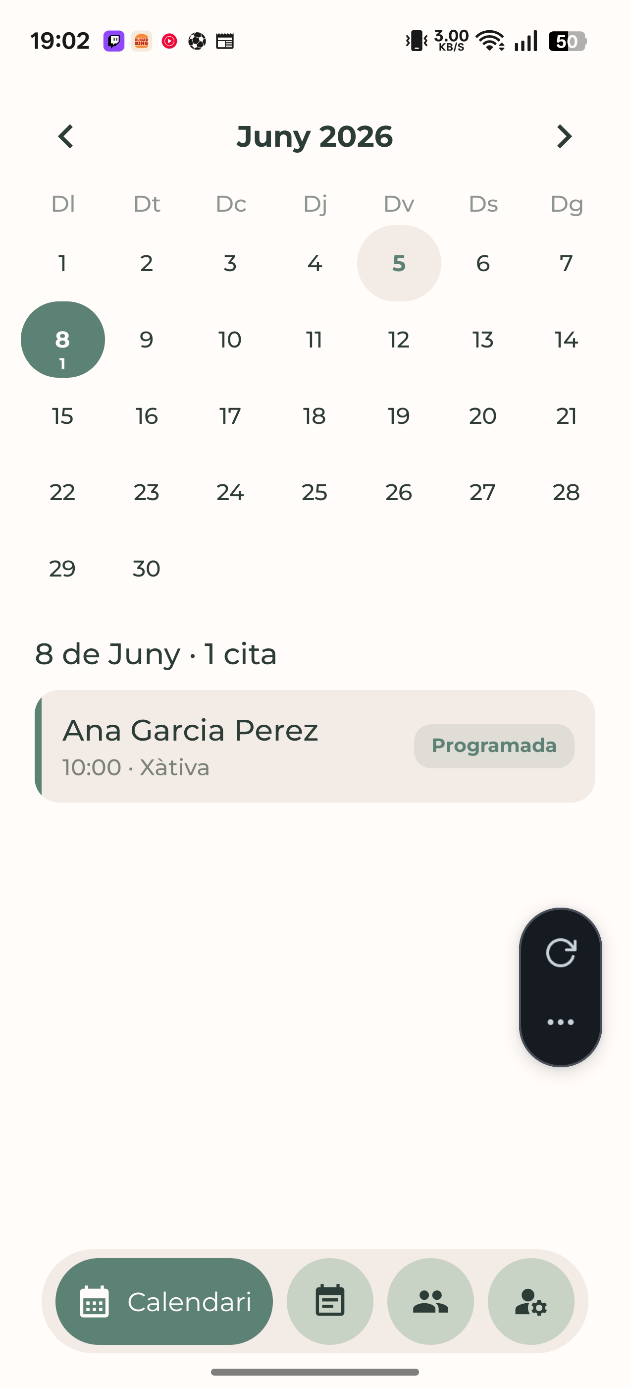 Calendario admin